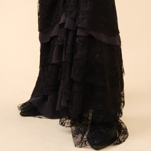 Mid Rise Lace Tiered Flare Denim Jeans - Picture 5 of 6